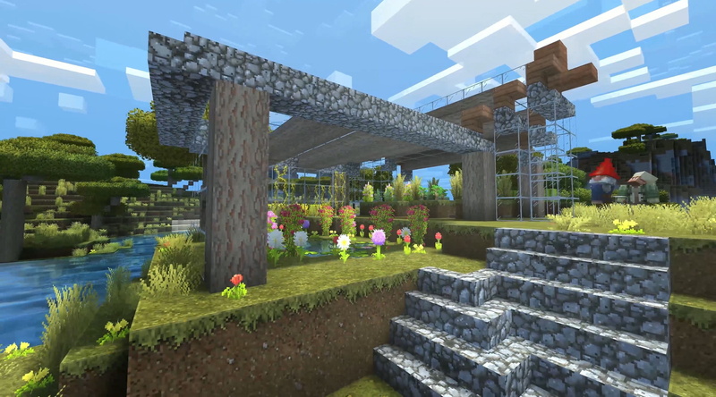 grass, architecture, tombstone, architectural column, flowering plant, minecraft 4k edition 4k  pic, plant, religion, day, incidental people, 4K, staircase