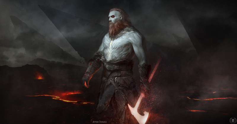 Artem Demura, axes, fantasy art, warrior, Fantasy Men, 4K