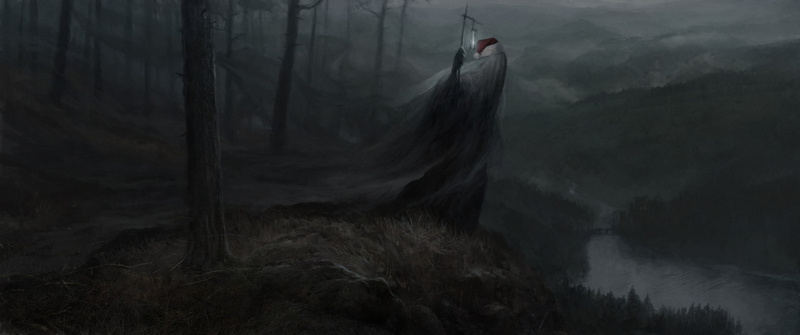 Santa Claus, digital art, 1080P, Santa hats, Artem Demura, fantasy art, humor, dark, trees, Christmas