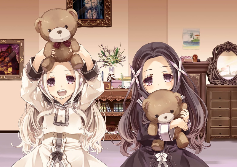 lolita, twins, com, 720P, book, fashion, 2girls, pink, flowers, loli, hinata, original, 253131, blonde, konachan, (54hao), goth-loli, eyes, teddy, mirror