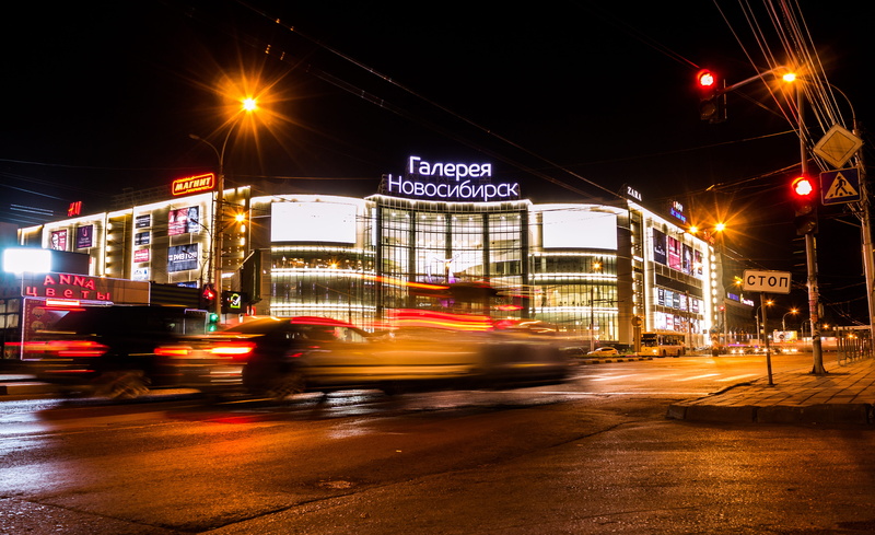 city street, mode of transportation, architecture, motion, reflection, light, center, transportation, novosibirsk, sign, illuminated, russia, window, on the move