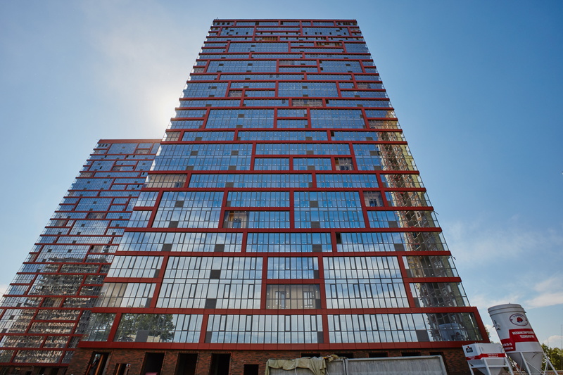 finance, low angle view, building exterior, sky, clear beach, window, 4K, residential district, outdoors, blue, apartment, city, tall - high, nature, built structure
