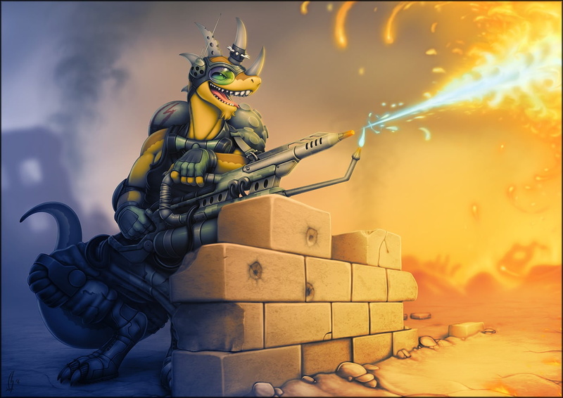 architecture, cloud - sky, art and craft, sculpture, male likeness, helmet, outdoors, safety, 720P, statue, Anthro, government, no people, robot, Flamethrower