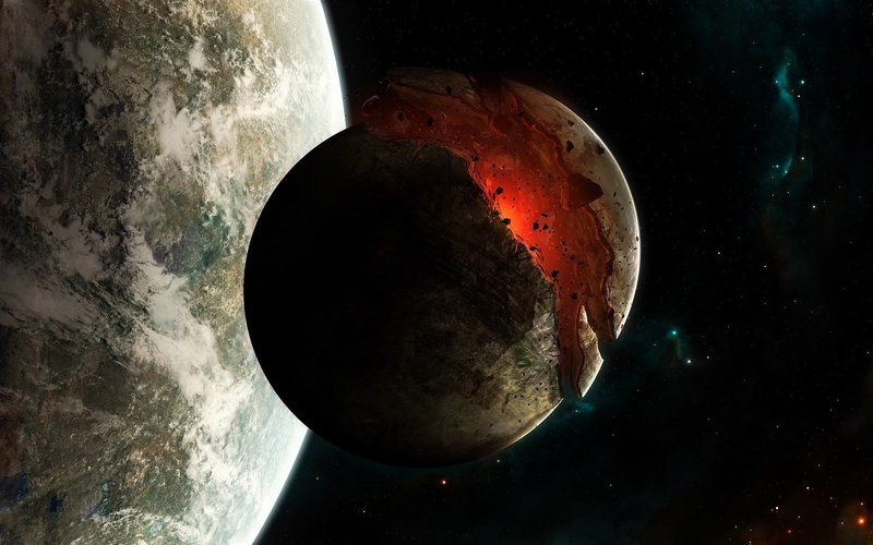 split, landscape, graphic, 1080P, stars, space, planets, planet, fire, disaster