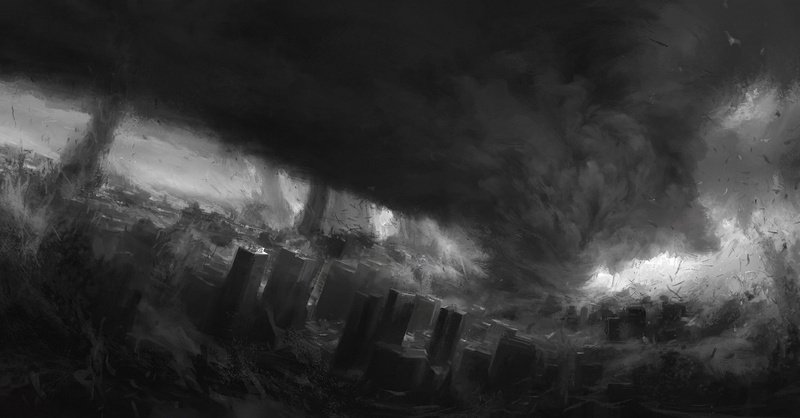 monochrome, disaster, apocalyptic, artwork, 1080P