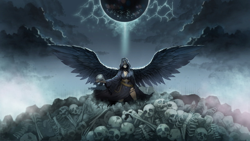 skeletons, art, look, wings, 1080P, skull, fantasy, angel, the angel of death