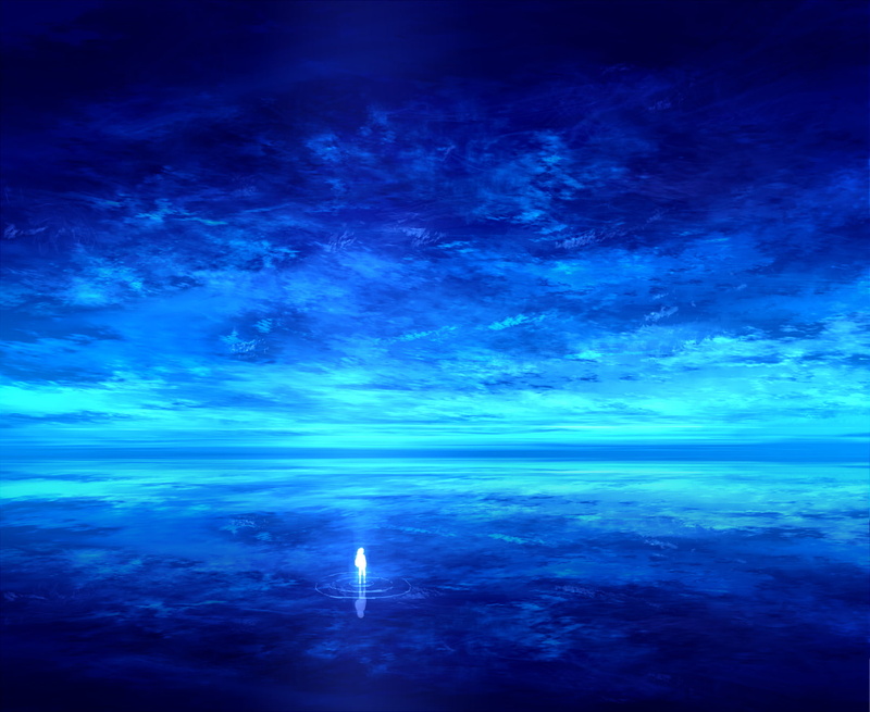 Sky, Blue, Cloud, Ocean, Landscape, Original, 720P, Reflection, Anime