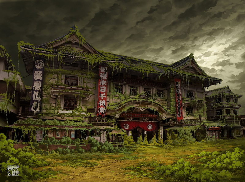 Ivy, artwork, Banners, 1080P, Tokyogenso, apocalyptic, Overcast, buildings, architecture, post, Tokyo, Asian, ruins, abandoned, Theatre