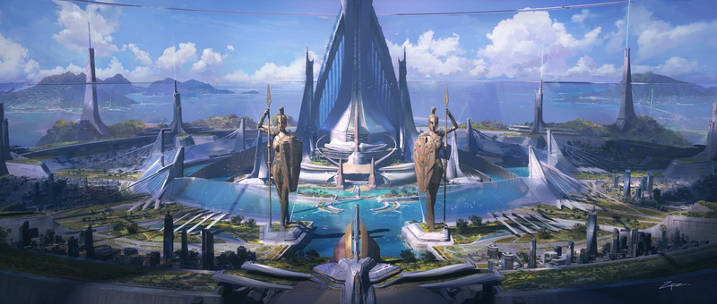 fantasy architecture, Pengzhen Zhang, digital art, landscape, 2K