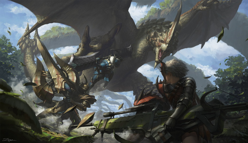 landscape, digital art, Pengzhen Zhang, Monster Hunter, 1080P, dragon