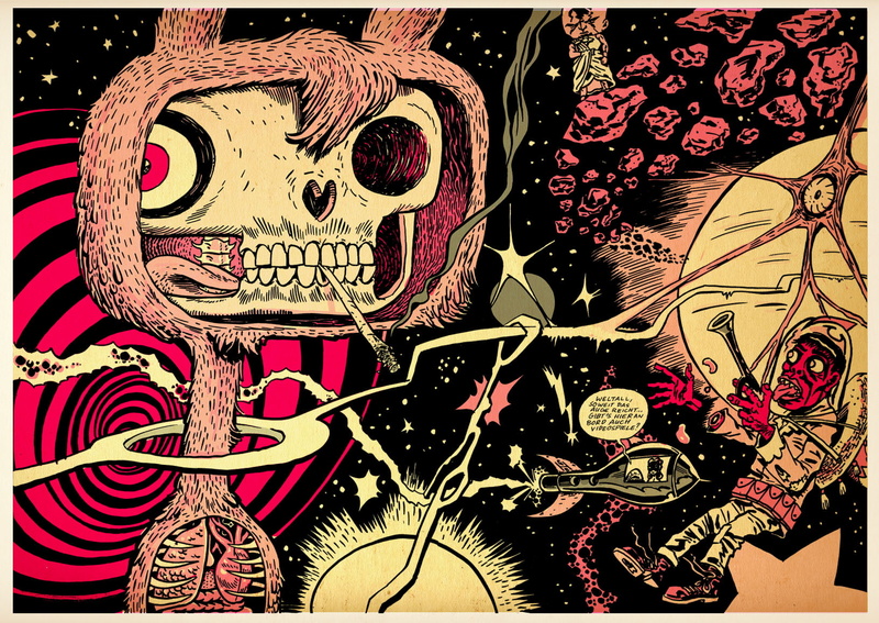 fi, comics, skulls, horror, 720P, space, Cartoon, macabre, stars, scary, creepy, Dark, sci, spooky, astronaut, skeleton
