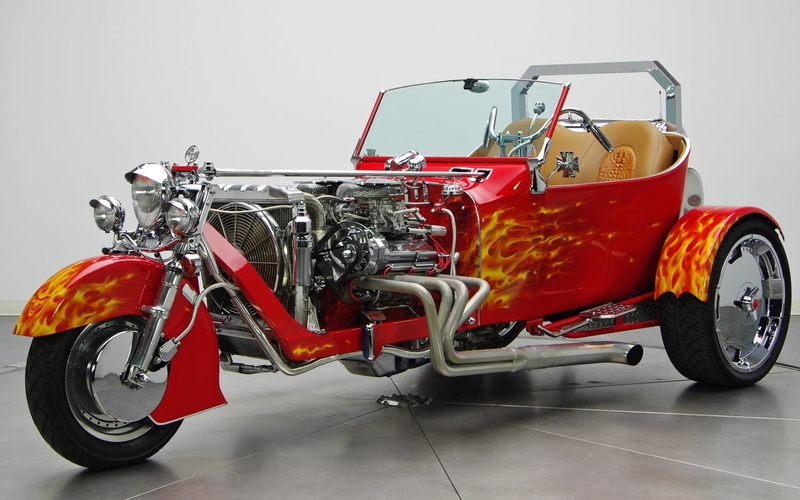 mode of transportation, 1080P, motion, Trike, T-Bucket, Ford, red, Stroker, close-up, wheel, no people, land vehicle, sport, tricycle, studio shot, travel