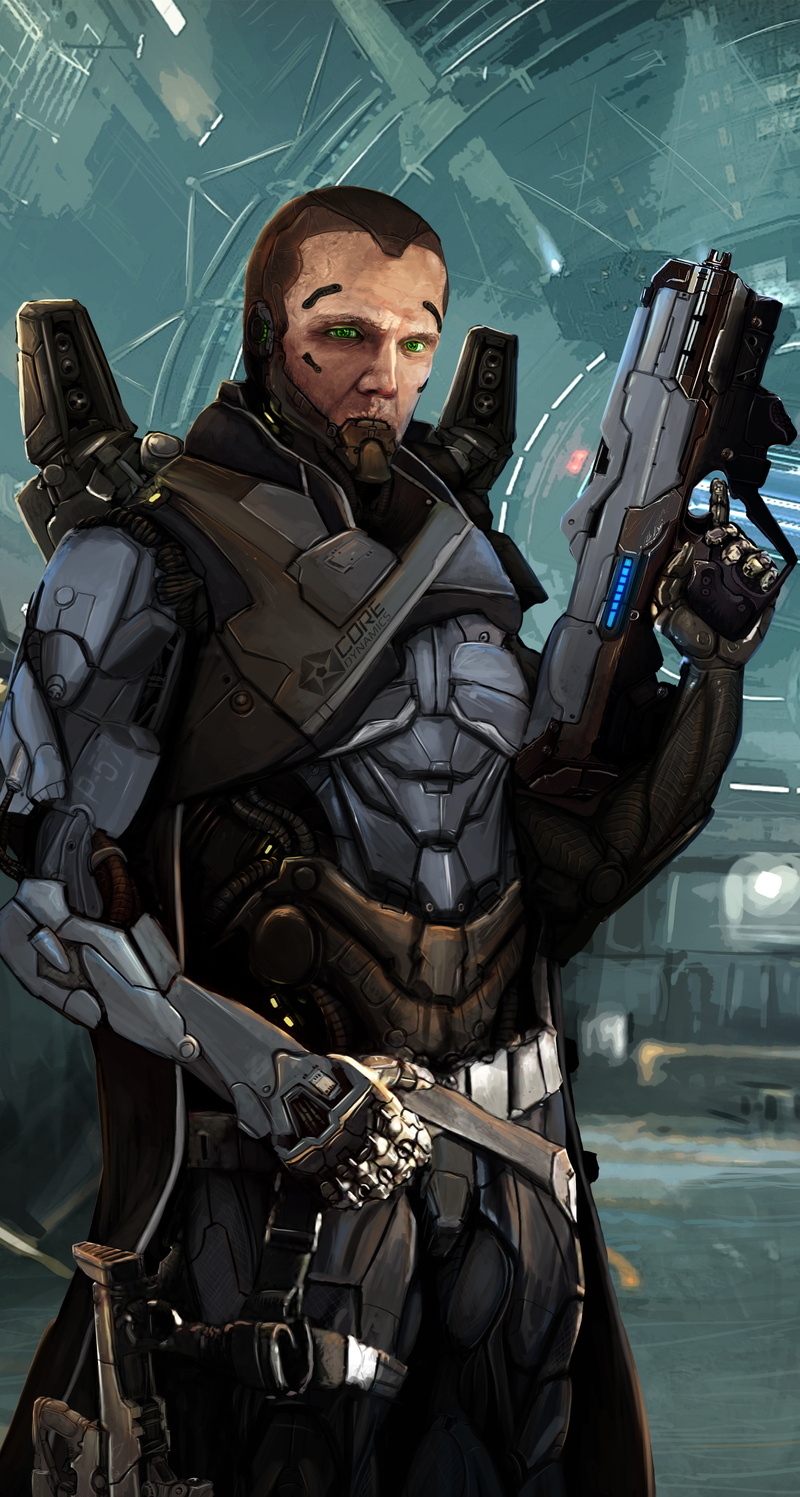 pilot, cyborg, 5K, weapon, Elite: Dangerous, Kev-Art, Commander