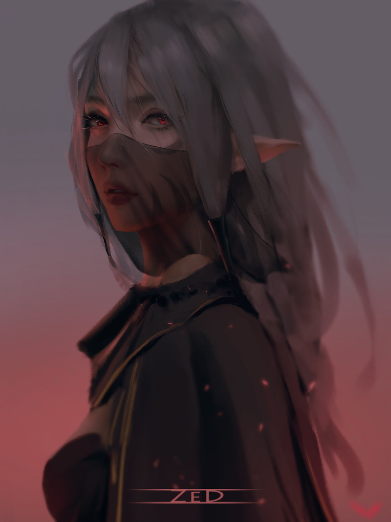 red eyes, women, fantasy art, Elfs, Trungbui, 2K, digital painting