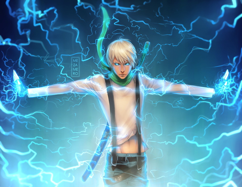 1080P, mezamero, blue, eyes, weapon, scarf, hair, original, white, sword