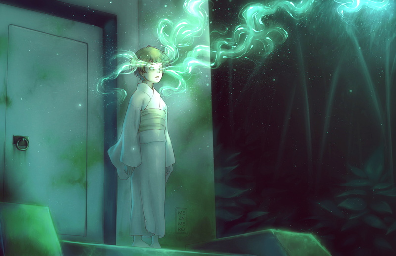 short, forest, eyes, barefoot, mushishi, mezamero, clothes, hair, japanese, gray, 1080P