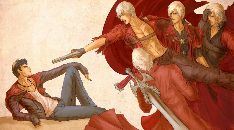 Weapon, Black Hair, Glove, Dante (Devil May Cry), Handgun, Smile, DmC: Devil may cry, 2K, Gun, Devil May Cry, White Hair, Sword, Pistol, Necklace, Coat
