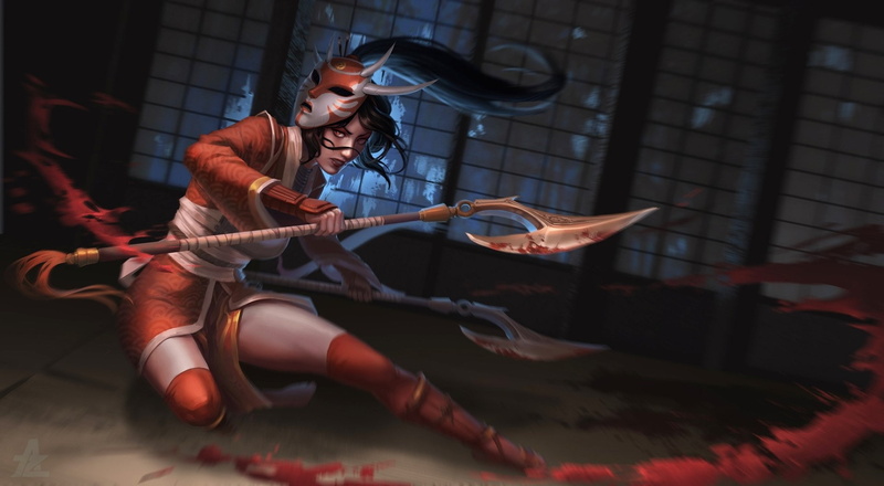 Video Game, League Of Legends, Akali (League Of Legends), Mask, Oriental, Black Hair, Weapon, Red Eyes, 1080P, Woman Warrior