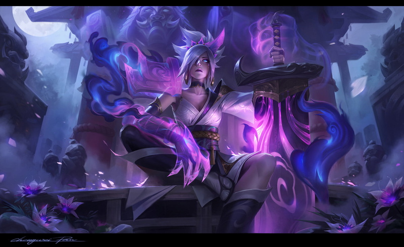 claws, glowing, warrior, Riven, Riven (League of Legends), purple, 1080P, women, Chengwei Pan, drawing, League of Legends, weapon, sword