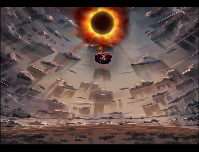 clouds, touhou, utsuho, 720P, reiuji, sky, wings, fire, weapon, nankyoku