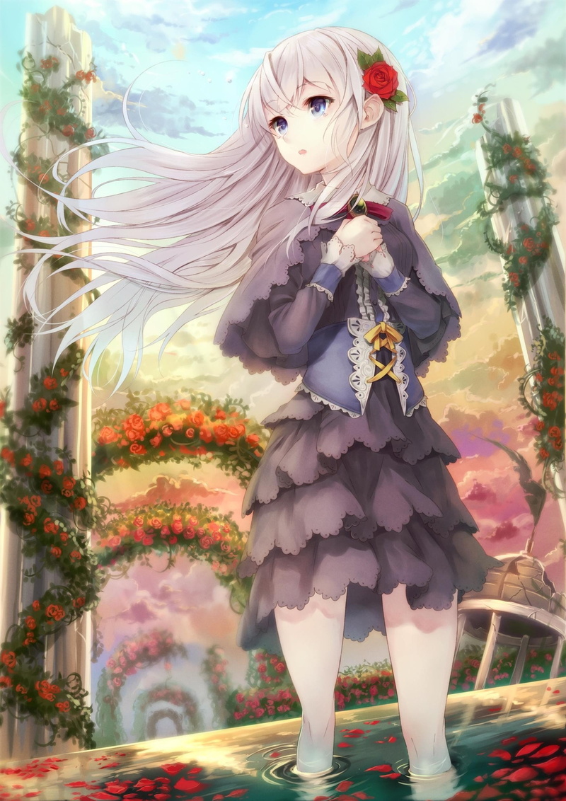 flowers, artwork, hair, 1080P, illustrator, white, paseri, manga, anime, girls
