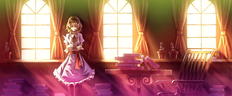 ascot, girl, anime, 1080P, margatroid, alice, sad, paseri, touhou, chair