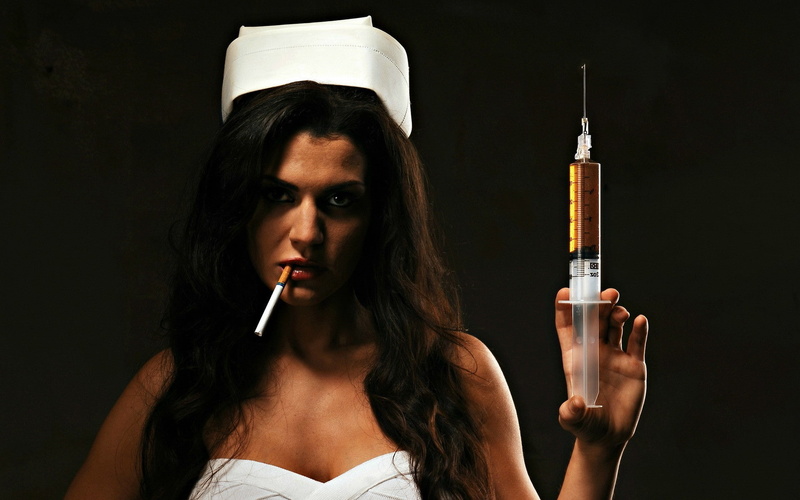 young adult, portrait, syringe, studio shot, healthcare and medicine, hairstyle, adult, beautiful woman, injecting, beauty, black background, sharp, narcotic