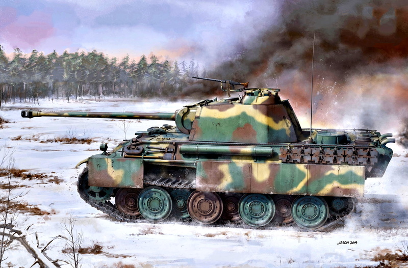 Tank, Panther, Average, Smoke, Pz.Kpfw.V ausf G, Germany, Snow, 2K
