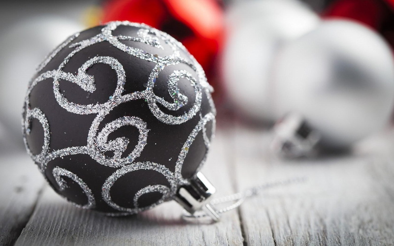 bauble, year, 720P, black, silver, christmas, new, balls, decorations