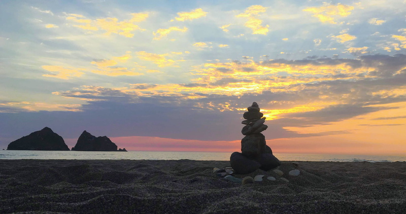 rocks, sun, tranquil scene, tranquility, sunset, sea, sitting, holywell bay, kernow, beach, s w coast path, shells, holywellbay, clouds, scenics - nature