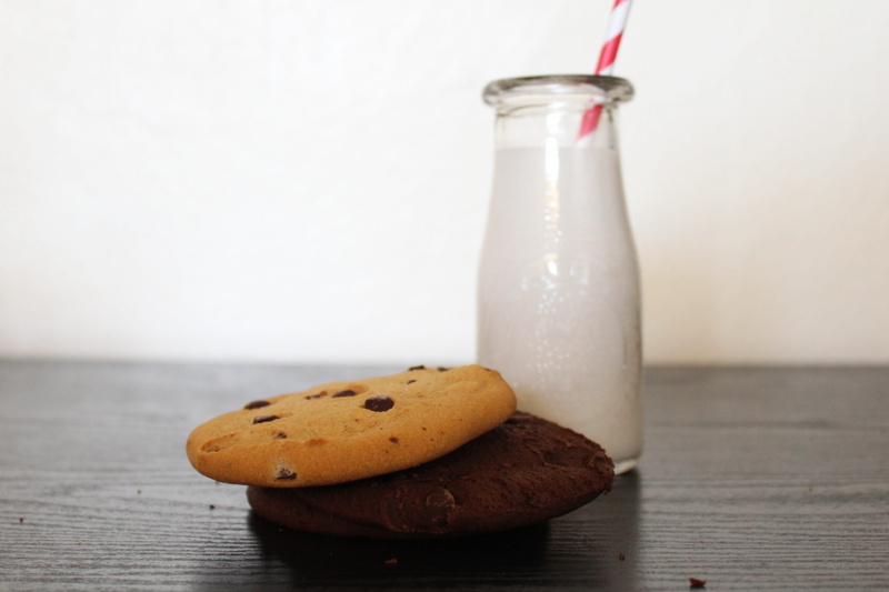 milk jar, chocolate chip cookie, indulgence, cookies, glass bottles, food, yum, milk bottles, focus on foreground, sweet, sweet food, freshness, baked good