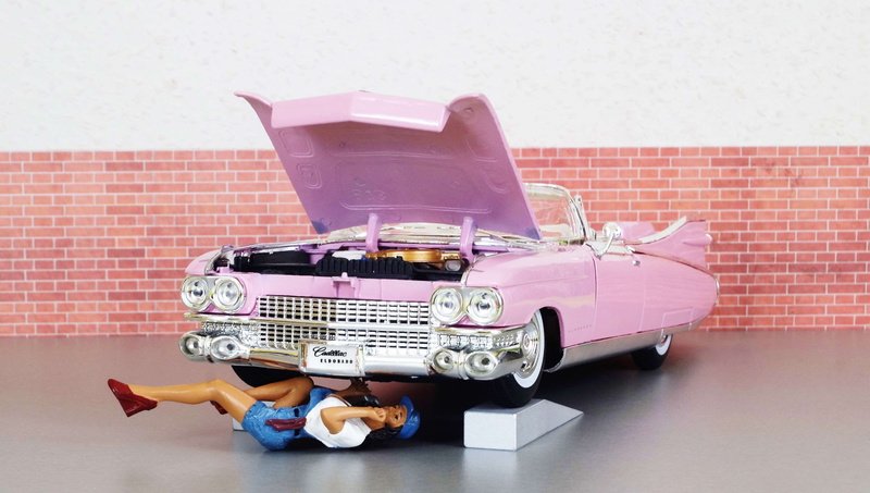 representation, digital composite, cadillac, auto, transportation, suitcase, diorama, car breakdown, mode of transportation, retro styled, wall - building feature