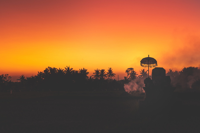 palm trees, tranquil, sunset, idyllic, outdoors, palm, nature, romantic, belief, landscape, tree, religion, natural, built structure, tropical, trees, orange