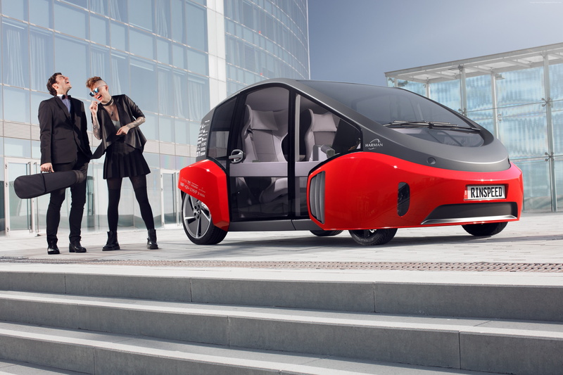 adult, city, self-driving, red, women, CES 2017, well-dressed, young adult, mode of transportation, full length, building exterior, motor vehicle, males
