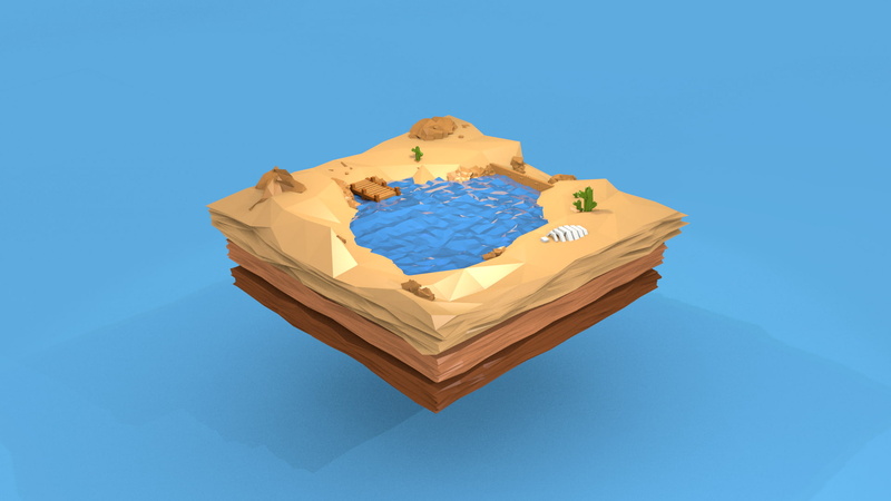 oasis, stones, water, 1080P, skeleton, floating island