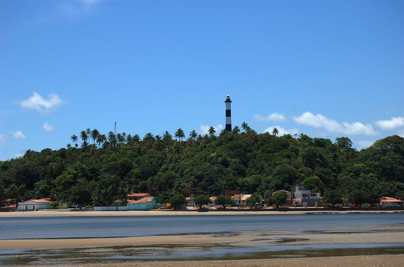 day, plant, tower, nature, city, lighthouse, land, mar, transportation, building, cloud - sky, travel destinations, water, coniferous tree, beach, the coast of alagoas