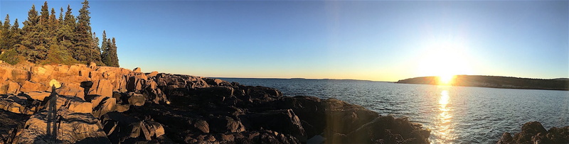 land, solid, no people, sunlight, acadia, atlantic, sunset, coastline, granite, sunbeam, coast, trees, mountain, scenics - nature, pine, lens flare, nature