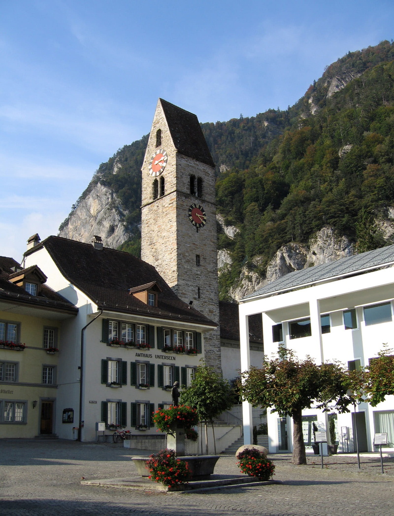 belief, square, outdoors, sky, place of worship, tree, tower, nature, 1080P, plant, town square, city, day, clock, Switzerland, no people, building, Unterseen