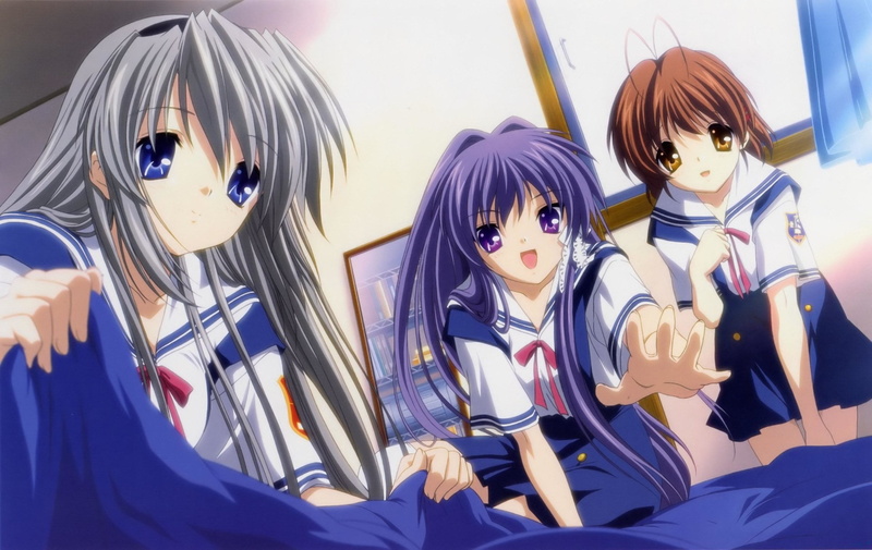 Anime, doll, Clannad, mask, day, disguise, art and craft, 1080P, close-up, blue, toy, indoors, Nagisa Furukawa, Kyou Fujibayashi, focus on foreground