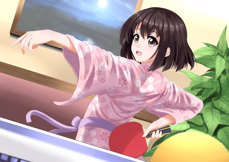 Anime, Brown Eyes, Table Tennis, Short Hair, Saekano: How to Raise a Boring Girlfriend, Megumi Katō, Racquet, Brown Hair, Japanese Clothes, 1080P