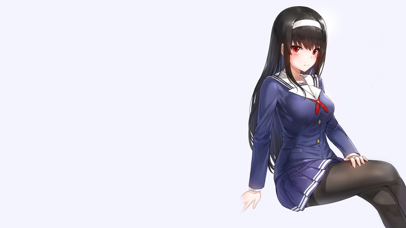 Utaha Kasumigaoka, Saekano: How to Raise a Boring Girlfriend, Long Hair, Girl, Anime, 1080P, Smile, Black Hair, School Uniform, Skirt, Red Eyes