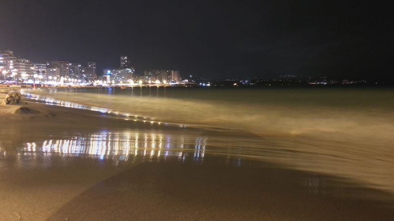 land, sea, building exterior, sky, building, built structure, nature, city lights, spain, waterfront, illuminated, no people, outdoors, reflection, night