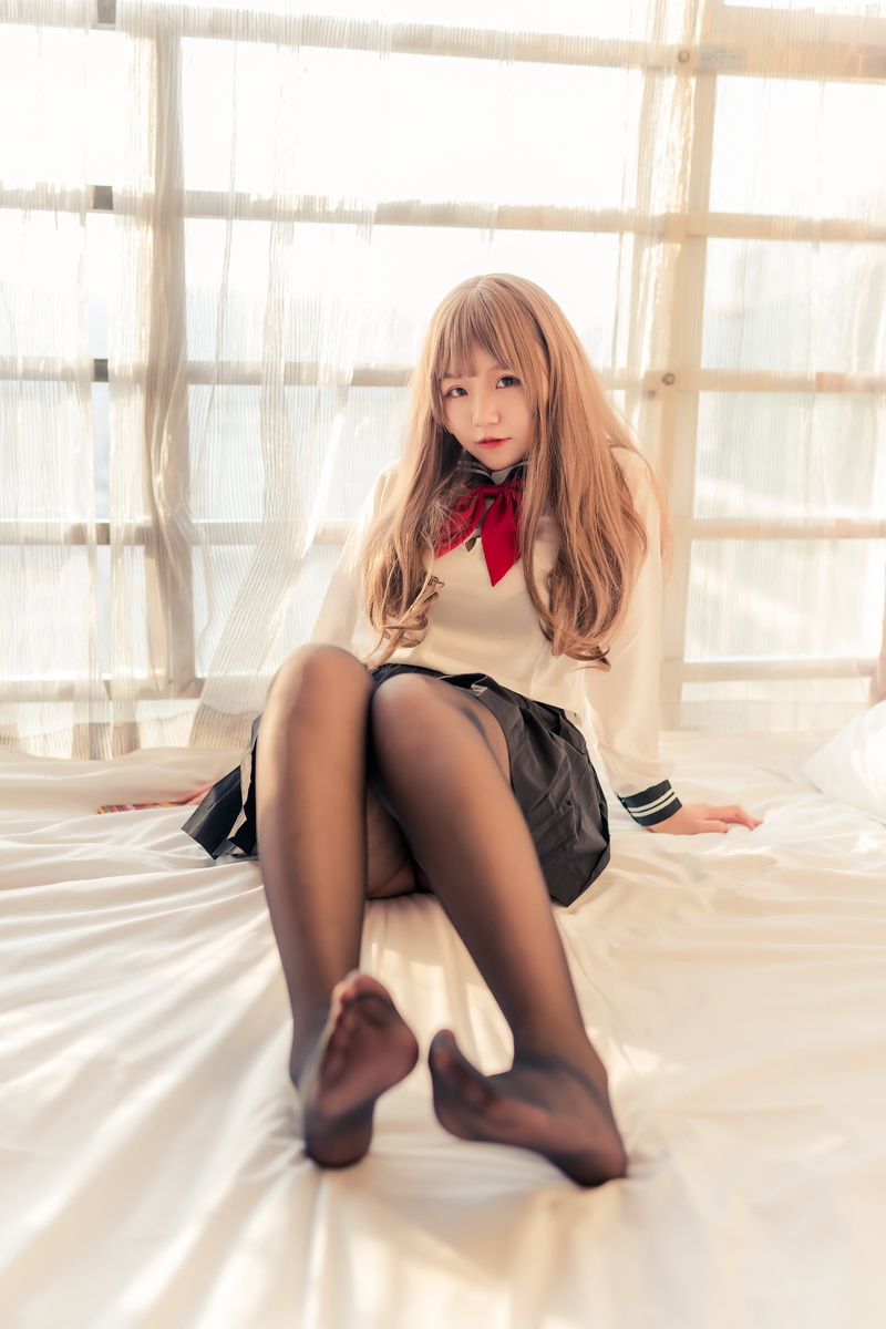 women indoors, Yoko Cos, model, Asian, Chinese model, vertical, 5K, skirt, cosplay, sitting, Chinese, looking at viewer, women, pantyhose, schoolgirl