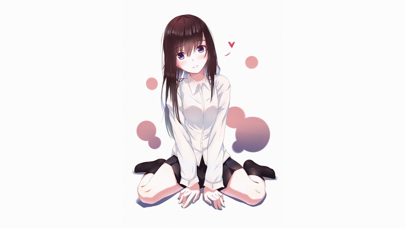 skirt, brunette, 2K, knee-highs, anime girls, anime, socks, purple eyes
