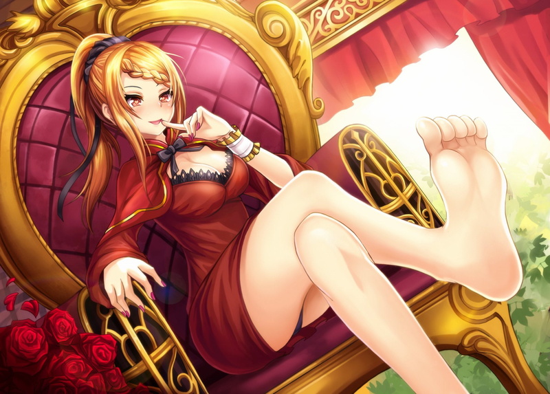 shoe, clothing, lifestyles, beauty, sitting, blond hair, lying down, fashion, Re:ZERO -Starting Life in Another World-, Anime, 1080P, indoors, young adult