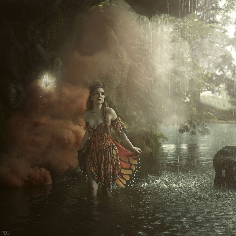 nature, 1080P, 500px, model, rain, forest, women, tree, fantasy art, beauty, fashion, water, river, travel, riding, adult, transportation, clothing, outdoors