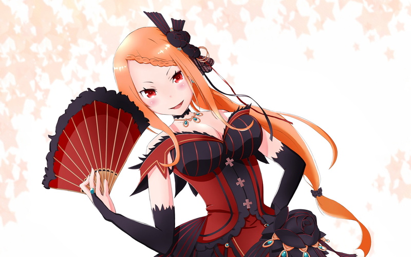 black color, human representation, Anime, low angle view, day, studio shot, Re:Zero, art and craft, white background, Priscilla Barielle, red, white color