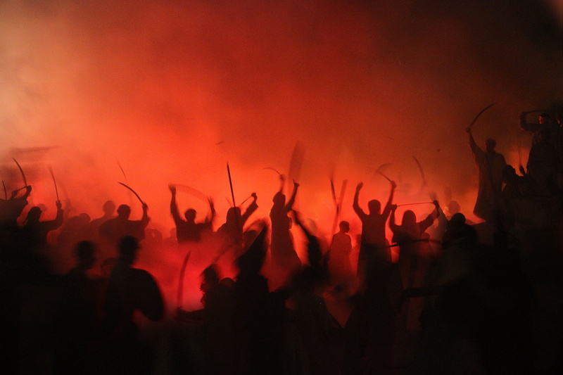 nature, group, people, war, blu, arms raised, abstract, belief, nighttime, gathering, outdoors, fight, street, painting, sport, real people, crowd, large group of people