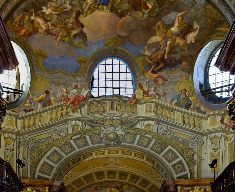 artistic, fresco, indoors, building, no people, the past, religion, art, beautiful, ornate, window, place of worship, 2K, history, austria, painting, arch