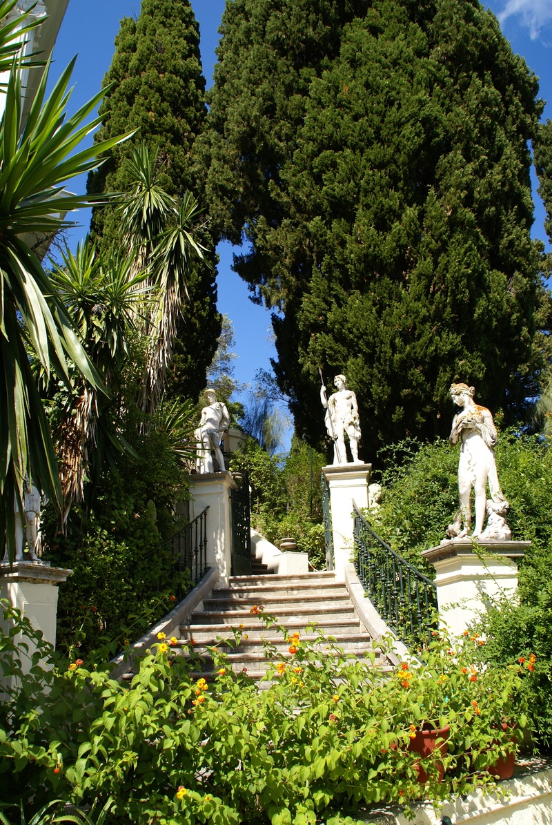 4K, sissi, art and craft, corfu, art, greece, religion, creativity, achilleion, sunlight, growth, male likeness, palace, garden, plant, craft, green color
